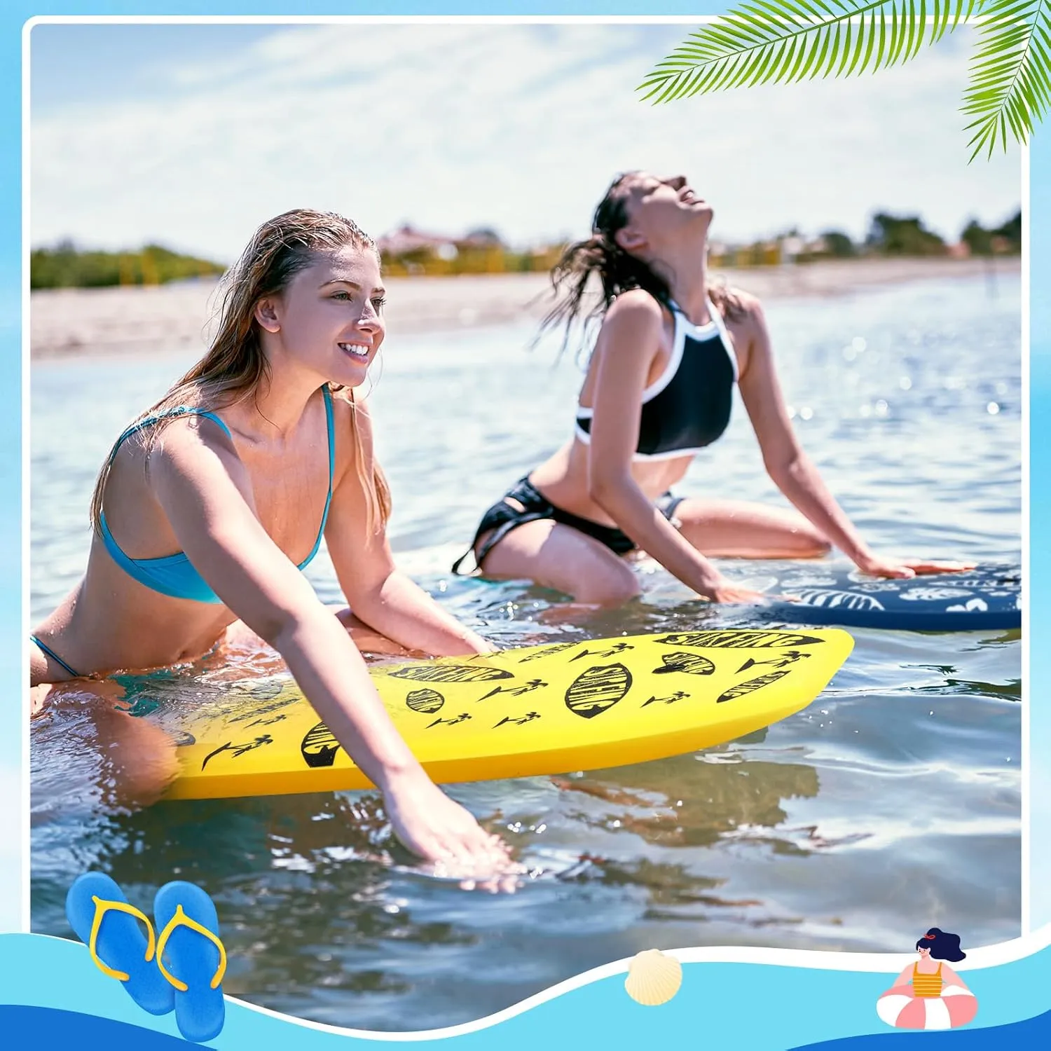 2 Pcs Body Boards for Beach, Lightweight PE Bodyboard Surfboards with EPS Core, Wrist Leash, XPE Deck and HDPE Slick Bottom for Kids Teens Adults Pool Surfing