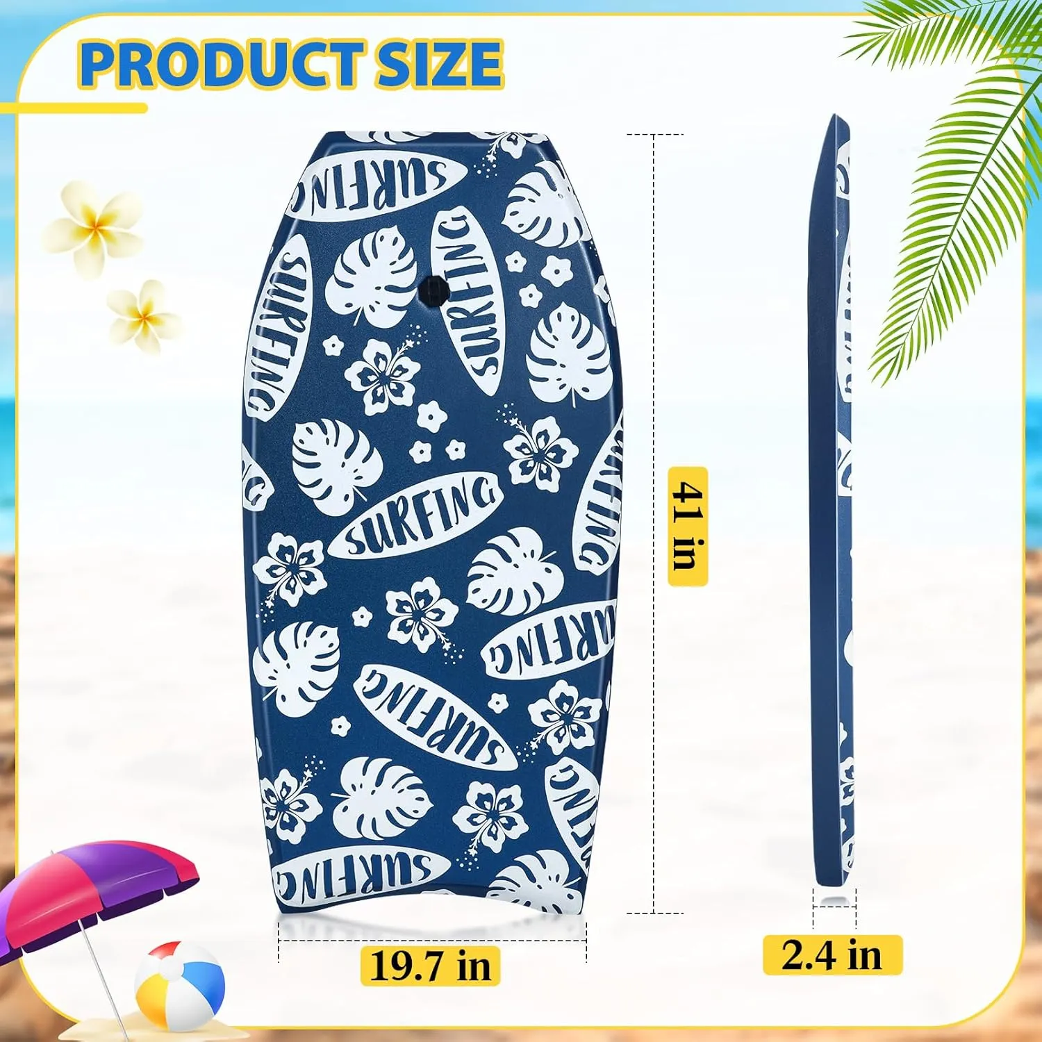 2 Pcs Body Boards for Beach, Lightweight PE Bodyboard Surfboards with EPS Core, Wrist Leash, XPE Deck and HDPE Slick Bottom for Kids Teens Adults Pool Surfing