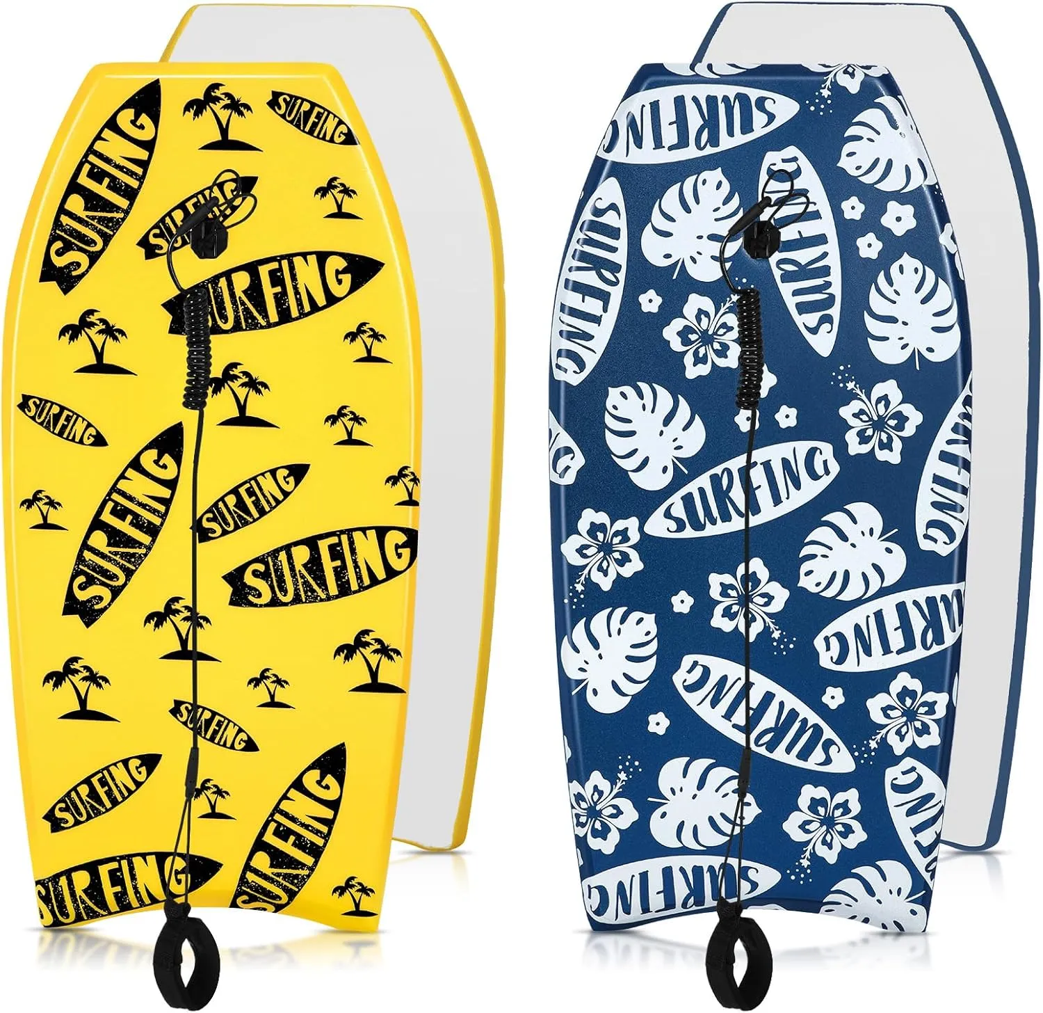 2 Pcs Body Boards for Beach, Lightweight PE Bodyboard Surfboards with EPS Core, Wrist Leash, XPE Deck and HDPE Slick Bottom for Kids Teens Adults Pool Surfing