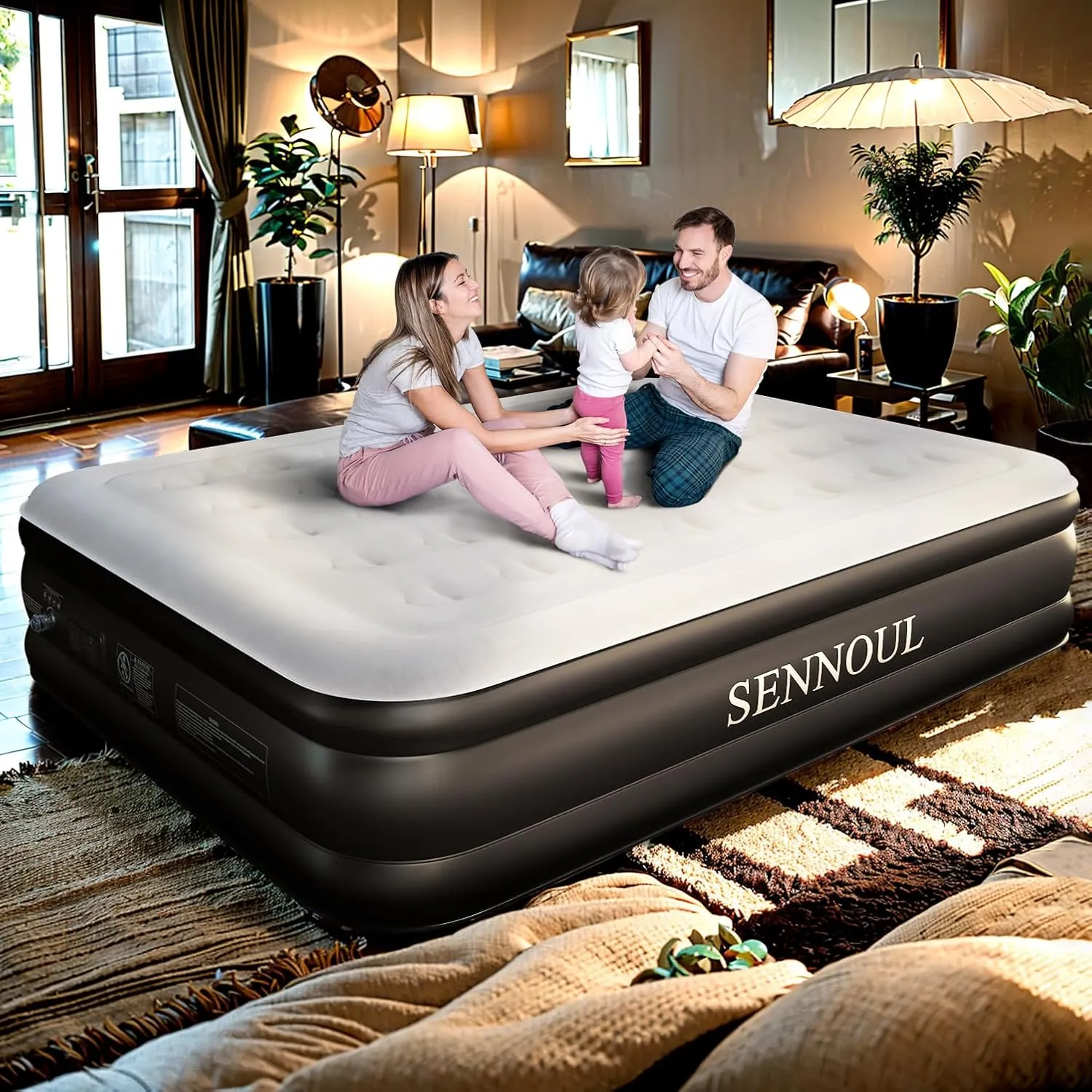 Air Mattress Queen with Built in Pump - Upgraded Blow Up Bed,2 Mins Quick Self Inflatable and Deflate, 18"/650lbs Max, Strong Support, Flocked Top, Puncture Resistant, for Camping,Home,Guests