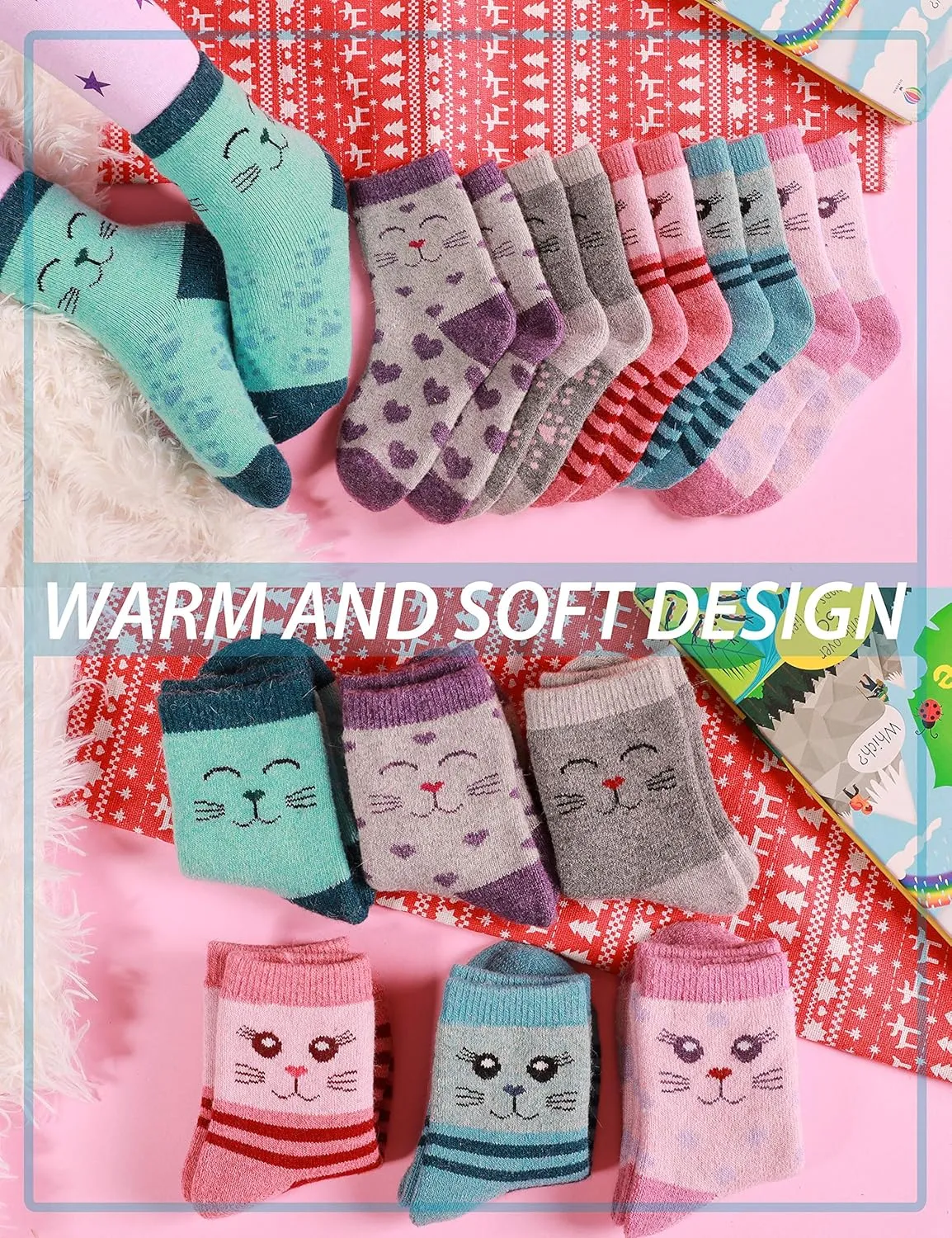 ANTSANG Kids Merino Wool Hiking Socks for Toddlers Boys Girls Warm Thick Thermal Crew Boot Heavy Cozy Gift Socks 6 Pairs