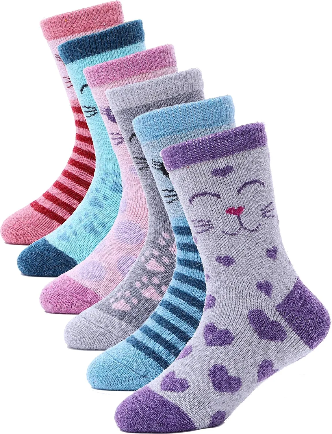 ANTSANG Kids Merino Wool Hiking Socks for Toddlers Boys Girls Warm Thick Thermal Crew Boot Heavy Cozy Gift Socks 6 Pairs