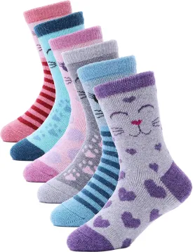 ANTSANG Kids Merino Wool Hiking Socks for Toddlers Boys Girls Warm Thick Thermal Crew Boot Heavy Cozy Gift Socks 6 Pairs