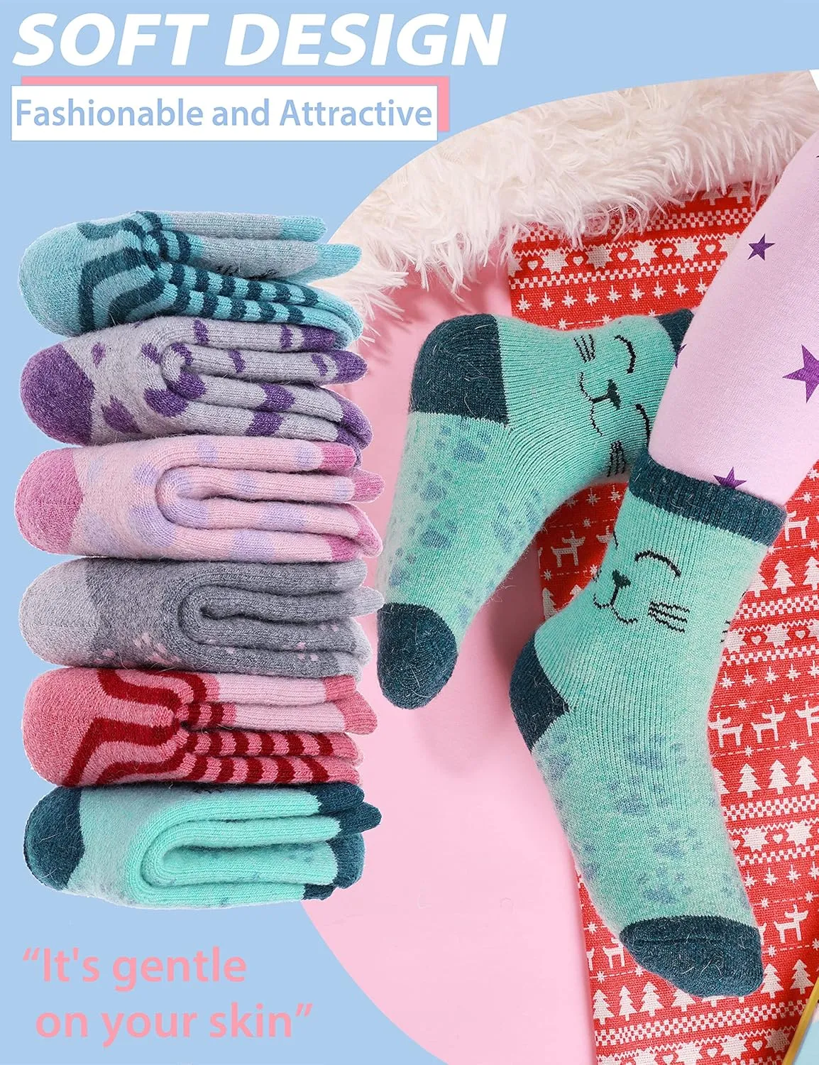 ANTSANG Kids Merino Wool Hiking Socks for Toddlers Boys Girls Warm Thick Thermal Crew Boot Heavy Cozy Gift Socks 6 Pairs