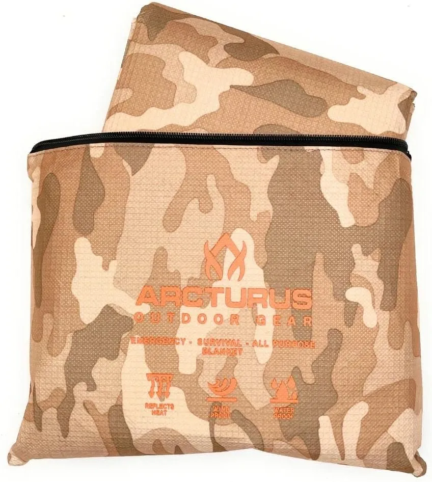 Arcturus Heavy Duty Survival Blanket  Insulated Thermal Reflective Tarp - 60" x 82". All-Weather, Reusable Emergency Blanket for Car or Camping (Desert Camo)