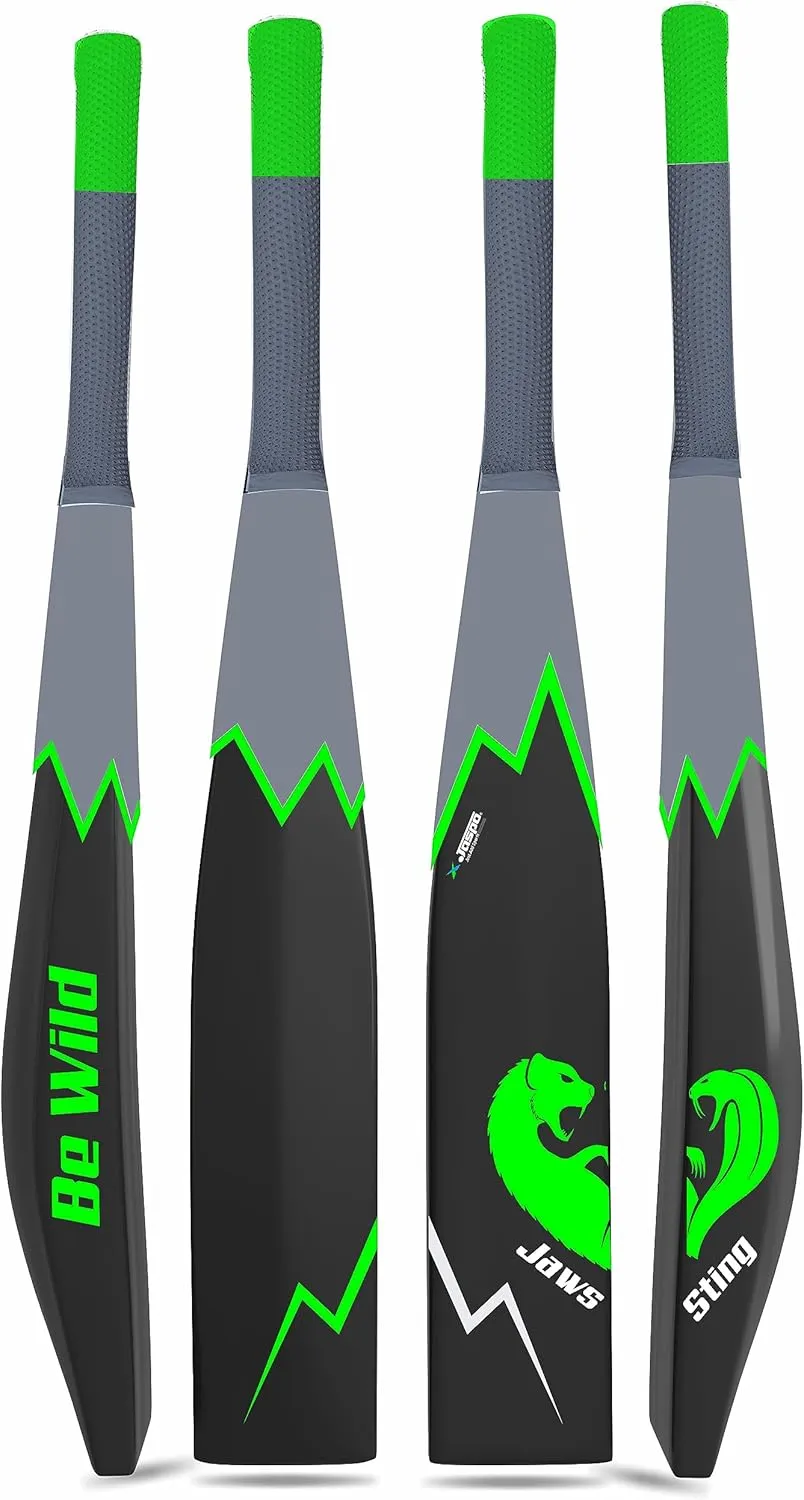 Be Wild Heavy Duty Plastic Cricket Bat Full Plastic Bat Hard Plastic Bat Cricket Bat Full Size for All Age Groups Kids Boys Girls Adults (Black Green)