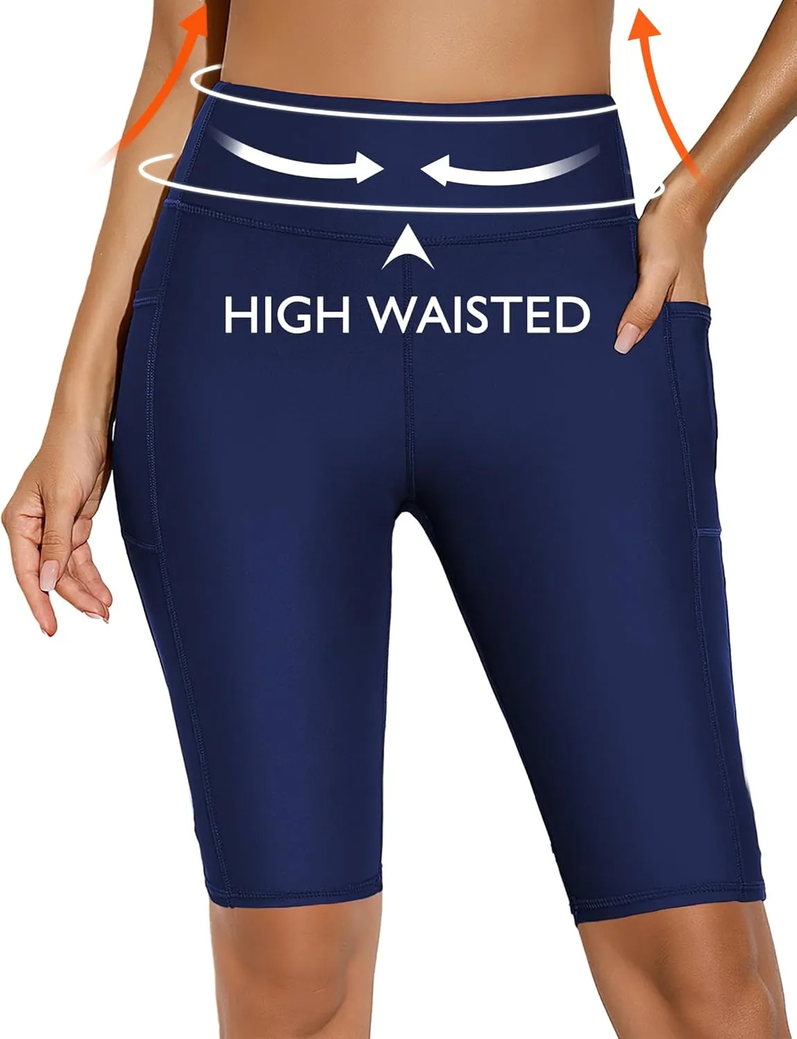 Buauty High-Waisted Women's 12" Swim Shorts with Liner UPF50  Board Shorts with Pockets Quick Dry Swimsuit Bottom
