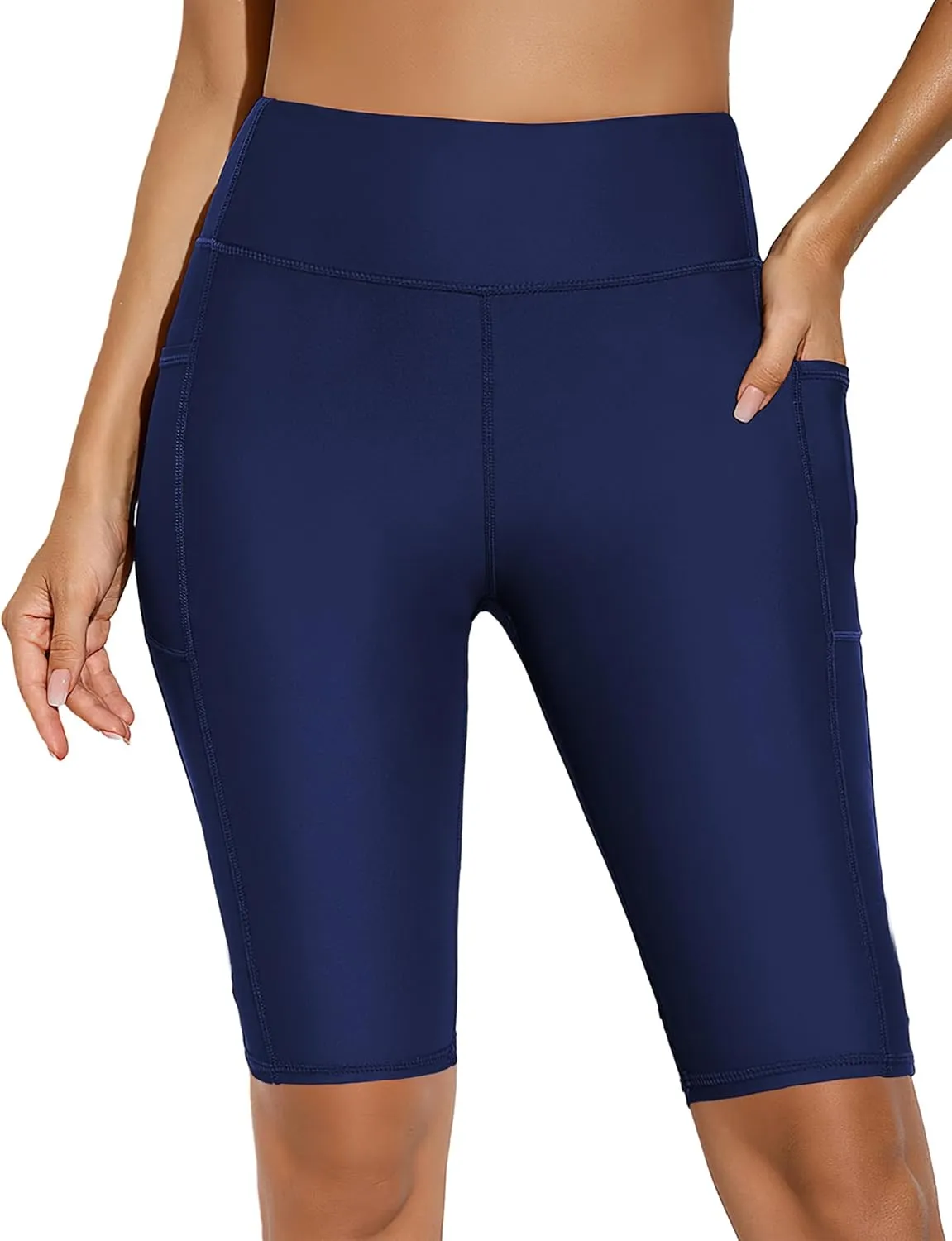 Buauty High-Waisted Women's 12" Swim Shorts with Liner UPF50  Board Shorts with Pockets Quick Dry Swimsuit Bottom