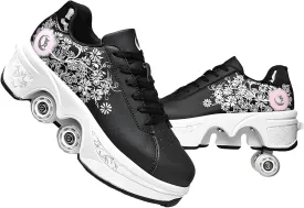 Double-Row Deform Wheel Automatic Walking Shoes Invisible Deformation Roller Skate 2 in 1 Removable Pulley Skates Skating Parkour