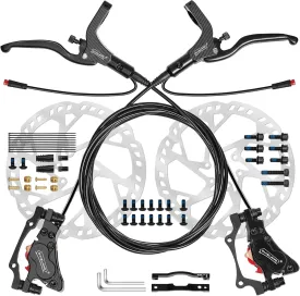 E-Bike Hydraulic Disc Brake Set 4-Pistons/2-Pistons, 2-PIN/3-PIN Pre-Bled with Mineral Oil Brakes KitFront and Rear Set180mm 2.3mm Thick Rotors