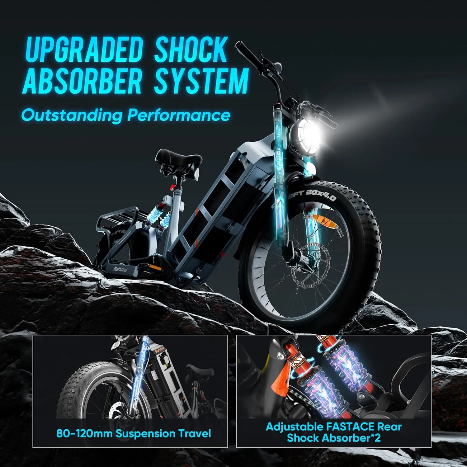 eAhora Juliet Pro II Electric Bike - 4400W Dual Motor 43MPH 60V 70Ah 200Mile Long Range Electric Bike for Adults, 20'' Fat Tire Fast Electric Mountain Bike Full Suspension Electric Bicycle