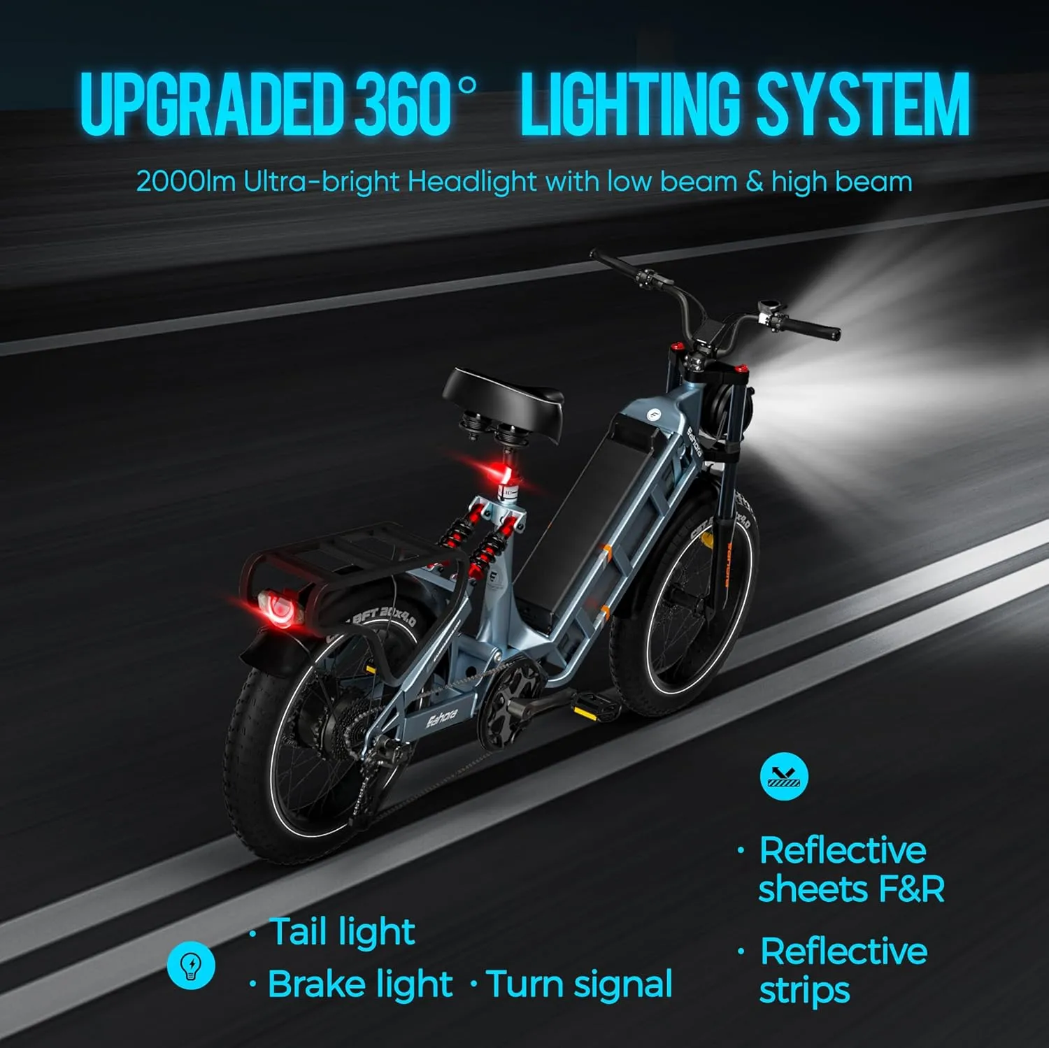 eAhora Juliet Pro II Electric Bike - 4400W Dual Motor 43MPH 60V 70Ah 200Mile Long Range Electric Bike for Adults, 20'' Fat Tire Fast Electric Mountain Bike Full Suspension Electric Bicycle
