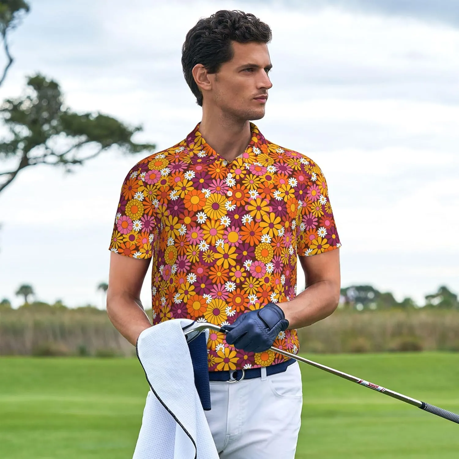 Funny Couple Golf Shirts,Matching Hawaiian Golf Shirt for Couple,Moisture Wicking Couple Polo Shirt for Men Women