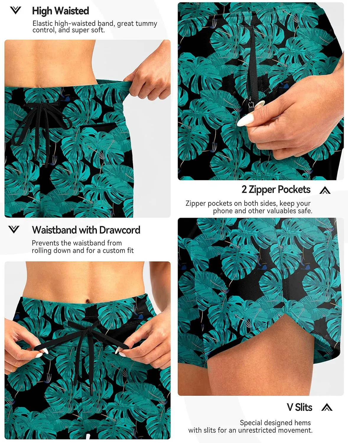 G Gradual Women's 7" Quick Dry High Waisted Swim Board Shorts with Zipper Pockets UPF 50  Beach Shorts for Women with Liner