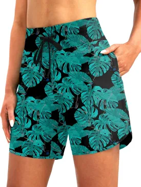 G Gradual Women's 7" Quick Dry High Waisted Swim Board Shorts with Zipper Pockets UPF 50  Beach Shorts for Women with Liner