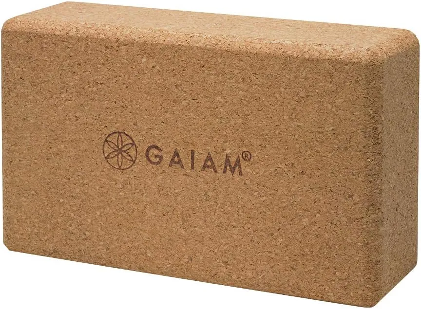 Gaiam Cork Yoga Brick  9x5.5 Inch, Natural Cork Brick for Yoga, Pilates, Stretching, Balance, Gym, Home Workout, Meditation, Non-Slip, High-Density, Rounded Edges for Enhanced Poses and Flexibility