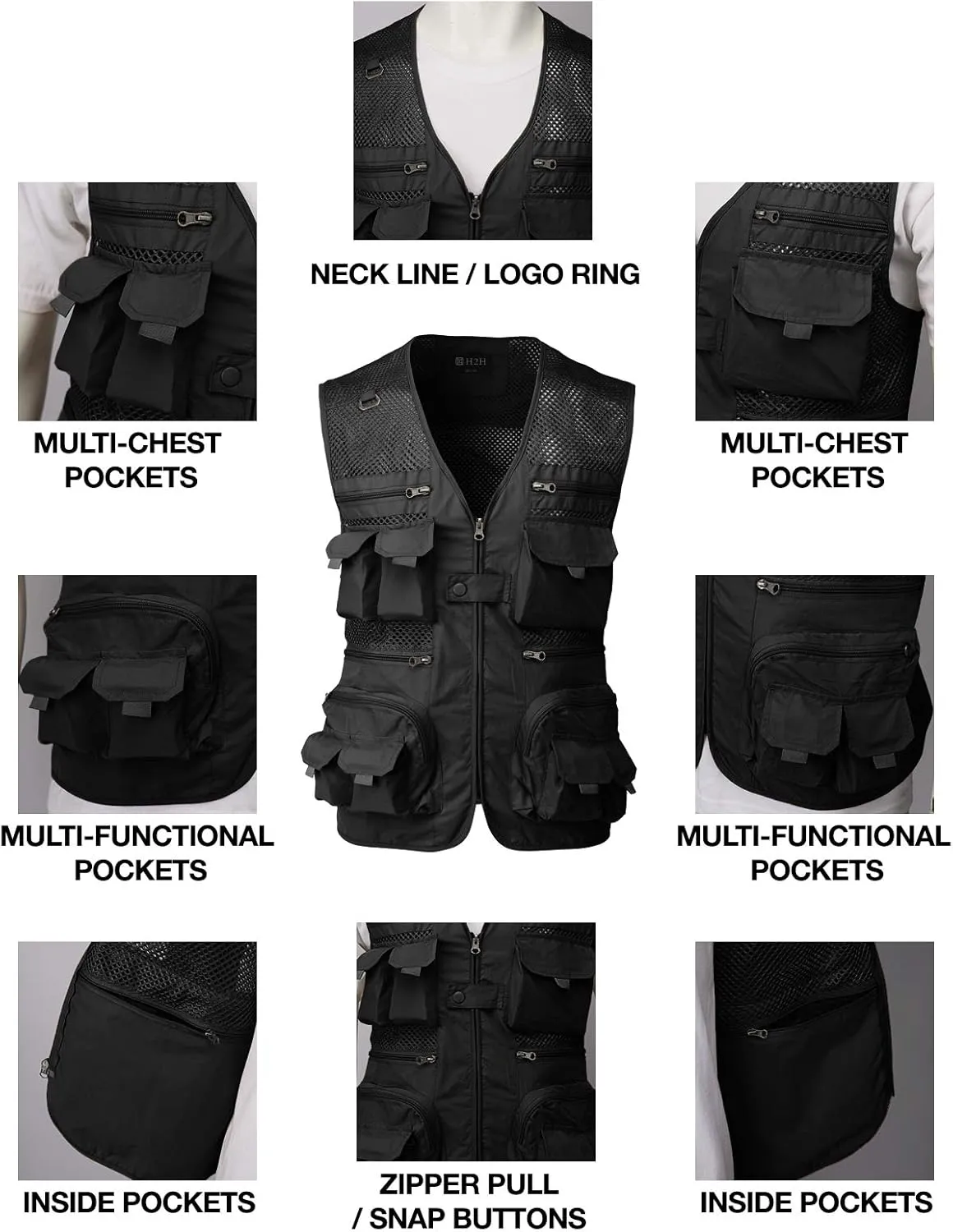 H2H Men's Active Wear Outdoor Vests Work Safari Fishing Travel Utility Summer Vest