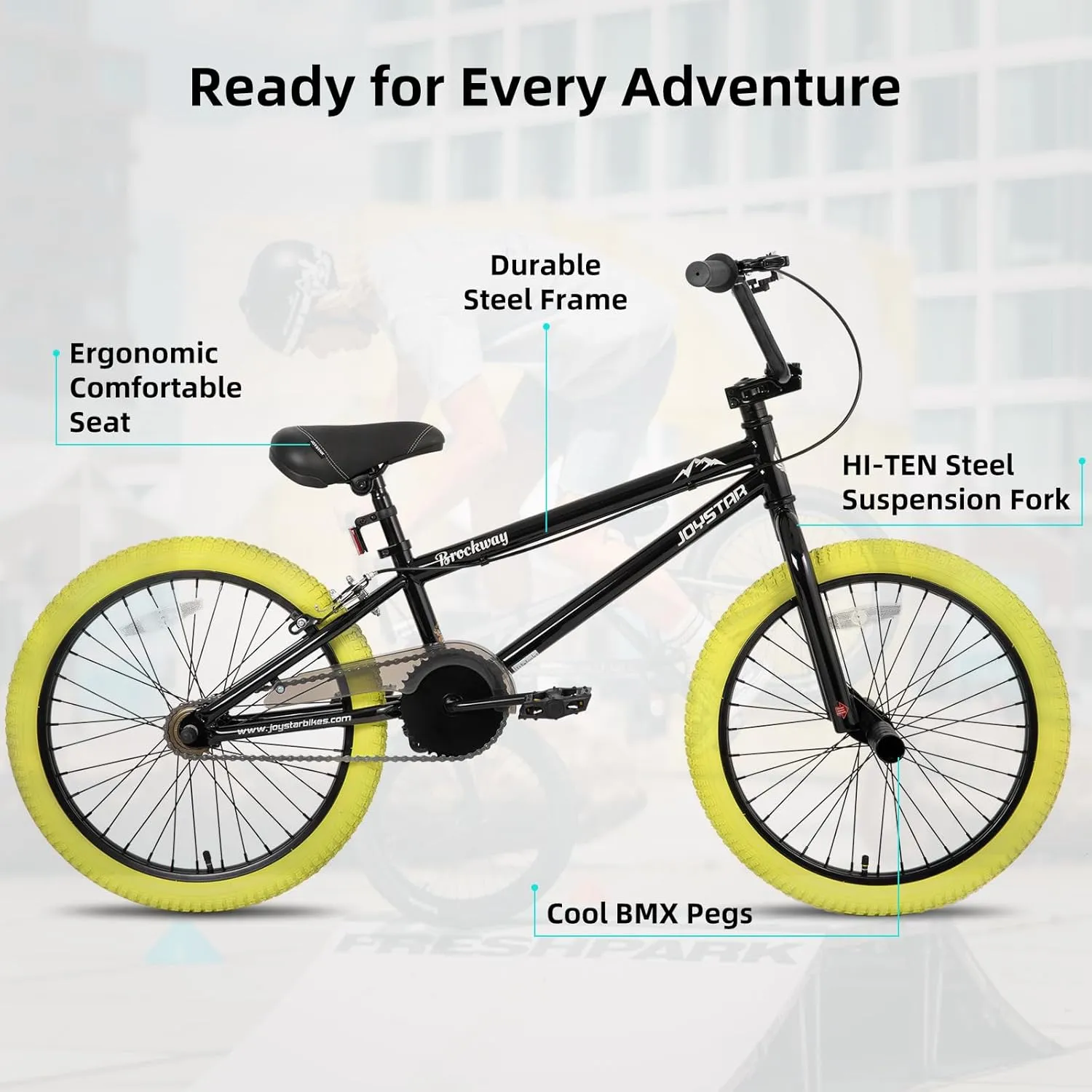 JOYSTAR Brockway Freestyle Kids BMX Bikes 20" 24" Kids Bicycles for 6-14 Years Old Boys Girls and Beginner-Level Riders 2 Pegs Multiple Colors