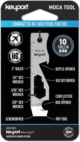 Keyport MOCA 10-in-1 Keychain Multitool (Stainless) | EDC Multi Tool: Pry Bar, Bottle Opener, Screwdriver, Box Opener, Cord Cutter & More | TSA Key Tool | EDC Gear | For Key Organizer & Key Chain