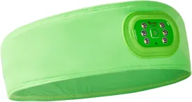 LED Sweat Headband - IVYWNT Moisture Wicking Headband with a Rechargeable Light Built-in, Non-Slip Sweatband for Outdoor Sports with Reflective Logo, Adjustable Closure and 3-Brightness Headlamp