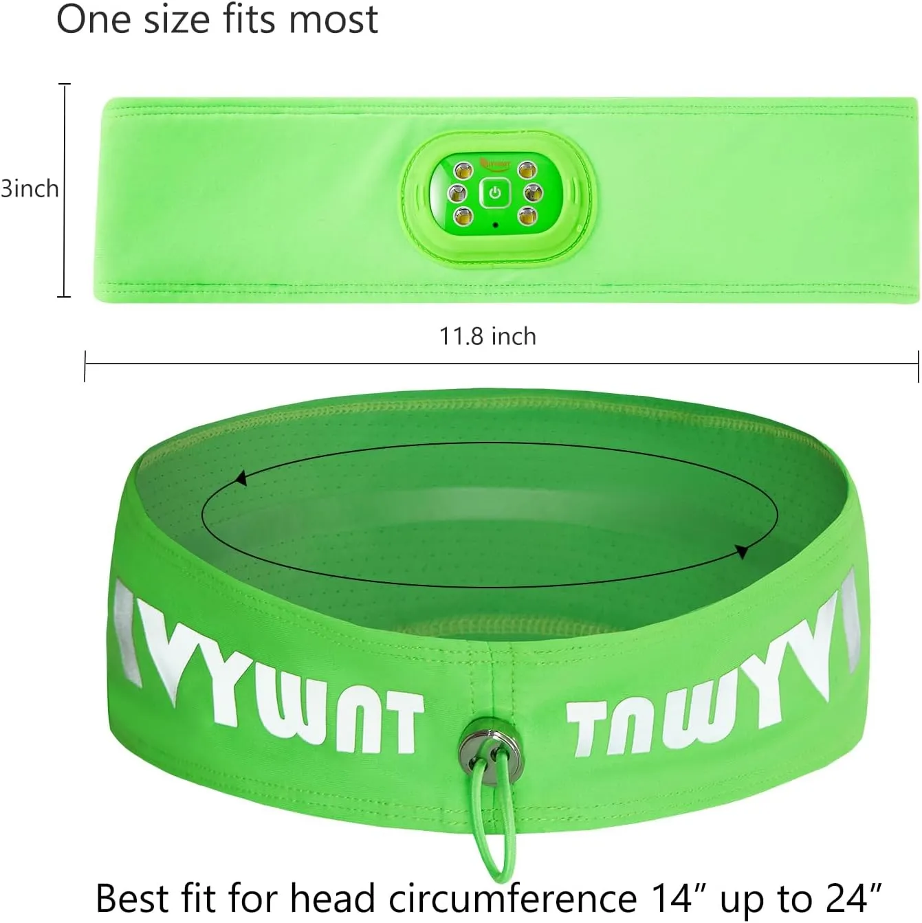 LED Sweat Headband - IVYWNT Moisture Wicking Headband with a Rechargeable Light Built-in, Non-Slip Sweatband for Outdoor Sports with Reflective Logo, Adjustable Closure and 3-Brightness Headlamp