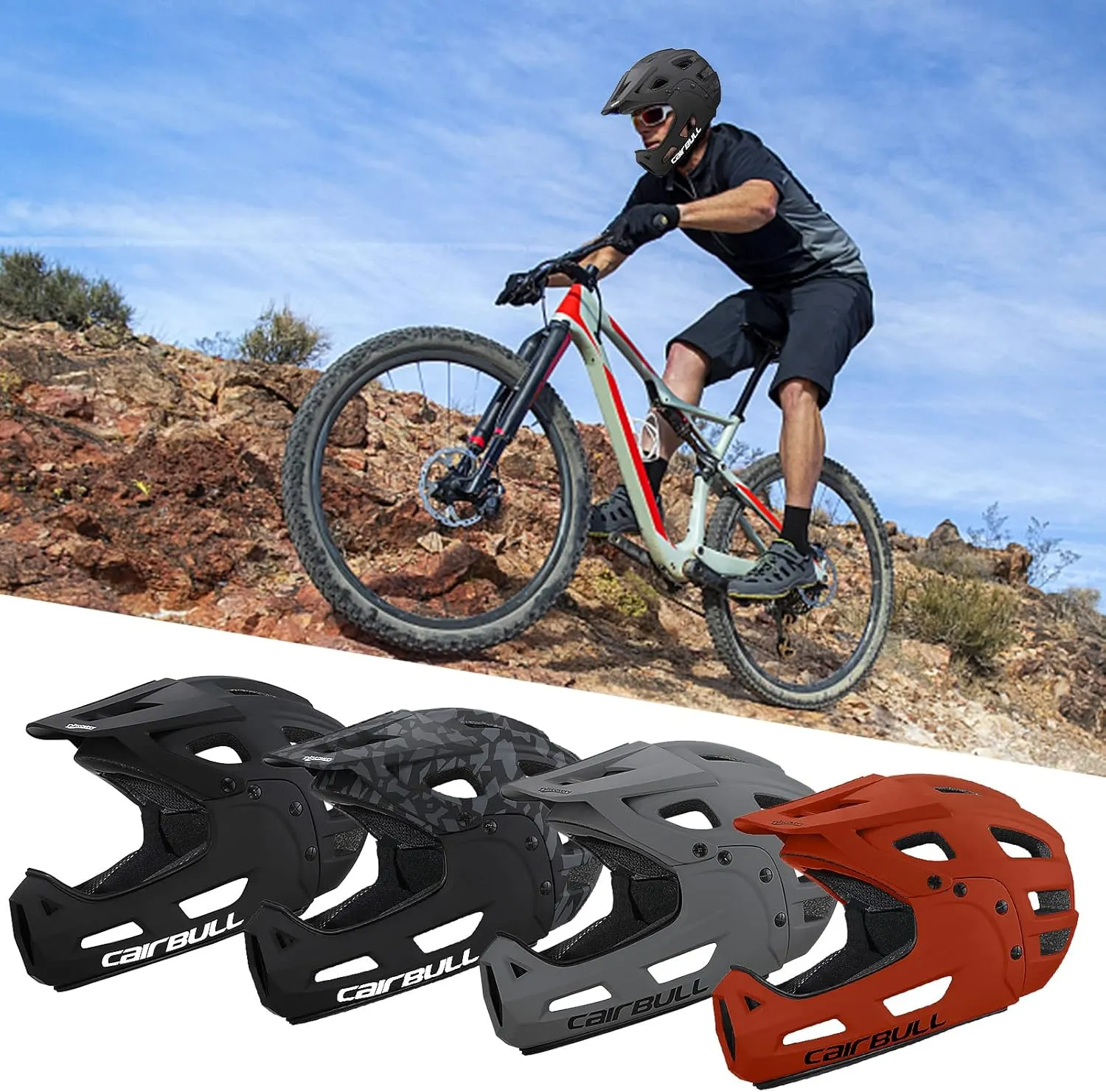 Lixada Cycling Helmet for Adults Full Face Bike Helmet Adult Cycling Helmet with Detachable Chin Guard and Visor for Mountain Biking 54-61 cm
