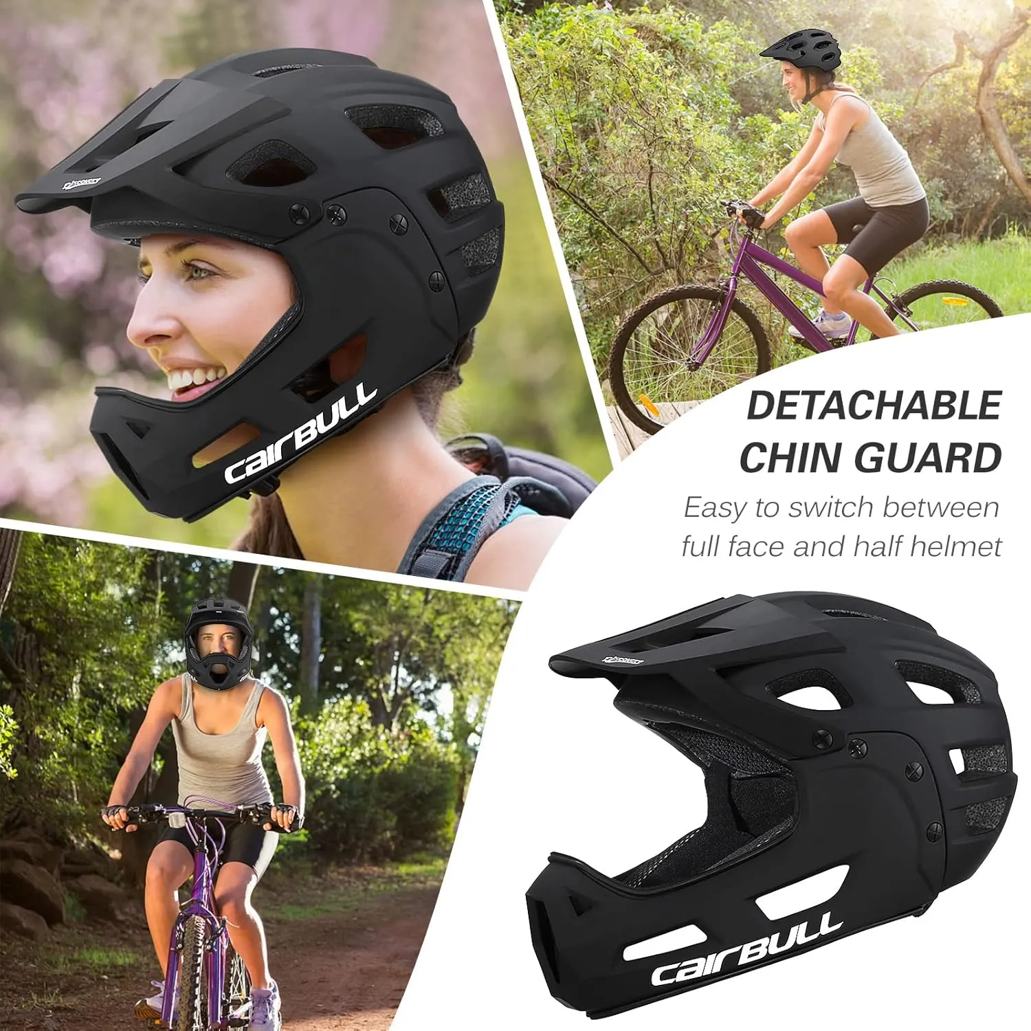 Lixada Cycling Helmet for Adults Full Face Bike Helmet Adult Cycling Helmet with Detachable Chin Guard and Visor for Mountain Biking 54-61 cm