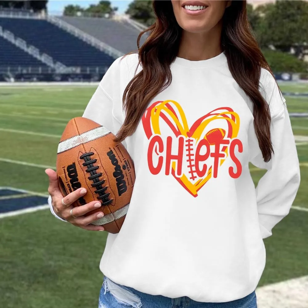 LOTUCY Football Sweatshirt Women Game Day Sweatshirts Football Team Fans Pullover Shirt Heart Graphic Long Sleeve Tops