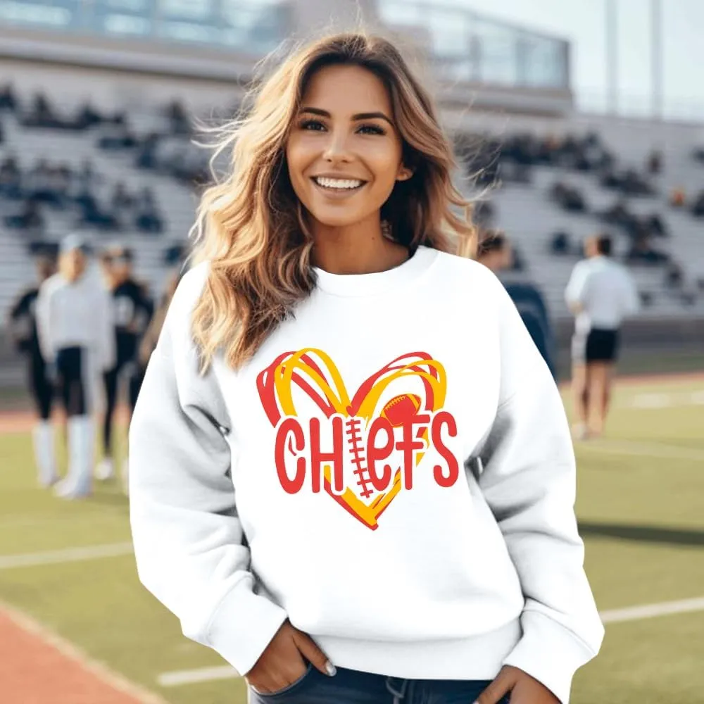 LOTUCY Football Sweatshirt Women Game Day Sweatshirts Football Team Fans Pullover Shirt Heart Graphic Long Sleeve Tops