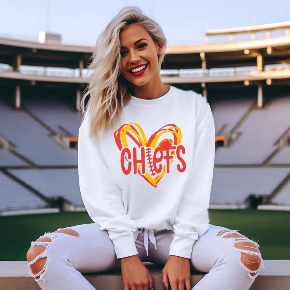 LOTUCY Football Sweatshirt Women Game Day Sweatshirts Football Team Fans Pullover Shirt Heart Graphic Long Sleeve Tops