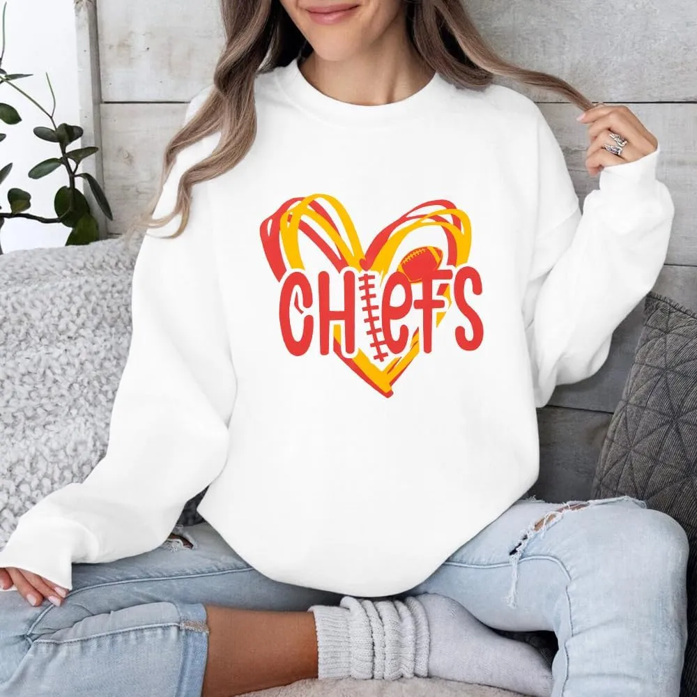LOTUCY Football Sweatshirt Women Game Day Sweatshirts Football Team Fans Pullover Shirt Heart Graphic Long Sleeve Tops