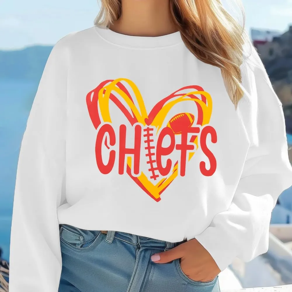 LOTUCY Football Sweatshirt Women Game Day Sweatshirts Football Team Fans Pullover Shirt Heart Graphic Long Sleeve Tops