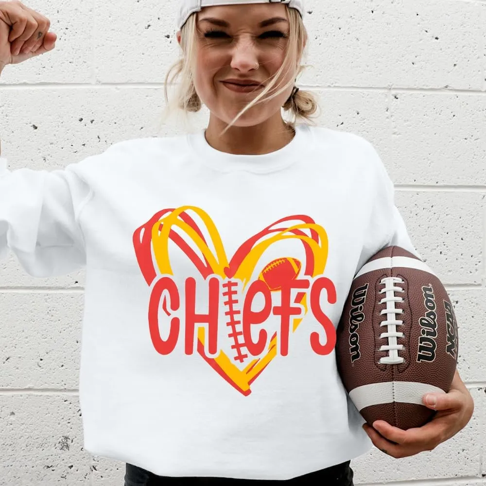 LOTUCY Football Sweatshirt Women Game Day Sweatshirts Football Team Fans Pullover Shirt Heart Graphic Long Sleeve Tops