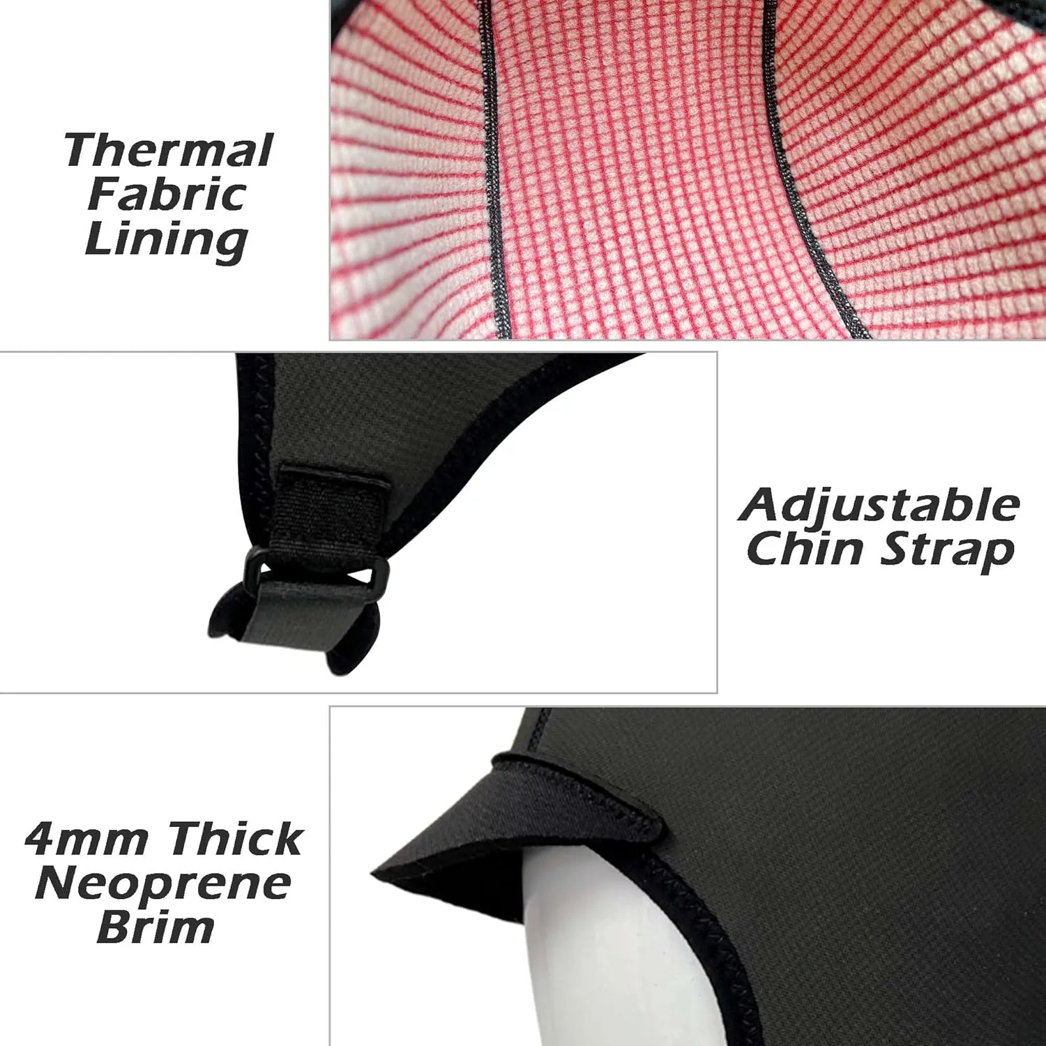 Malo'o Surf Hood 2mm Neoprene Cap - Black - Warm and Comfortable with Multiple Sizes