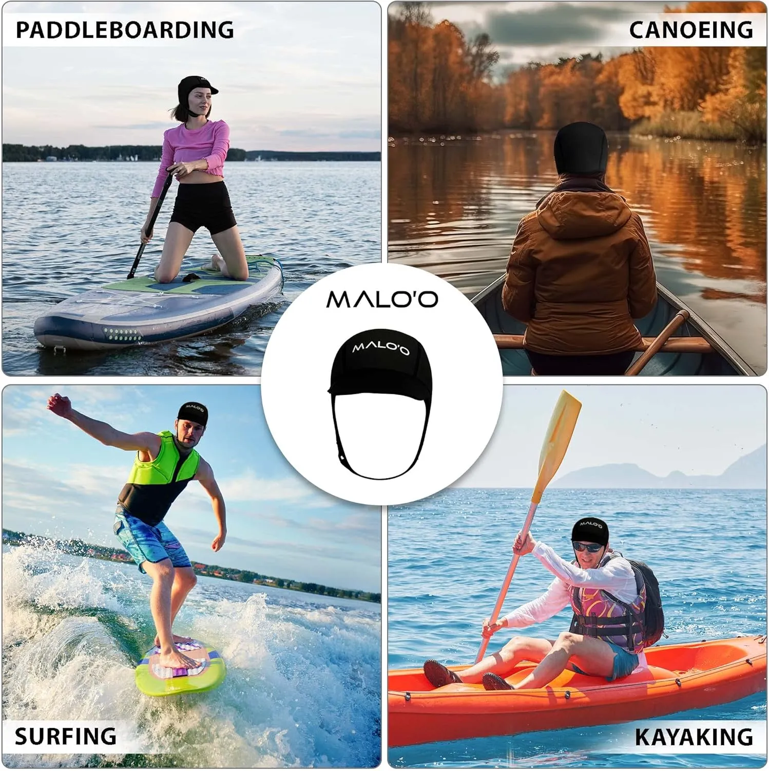 Malo'o Surf Hood 2mm Neoprene Cap - Black - Warm and Comfortable with Multiple Sizes