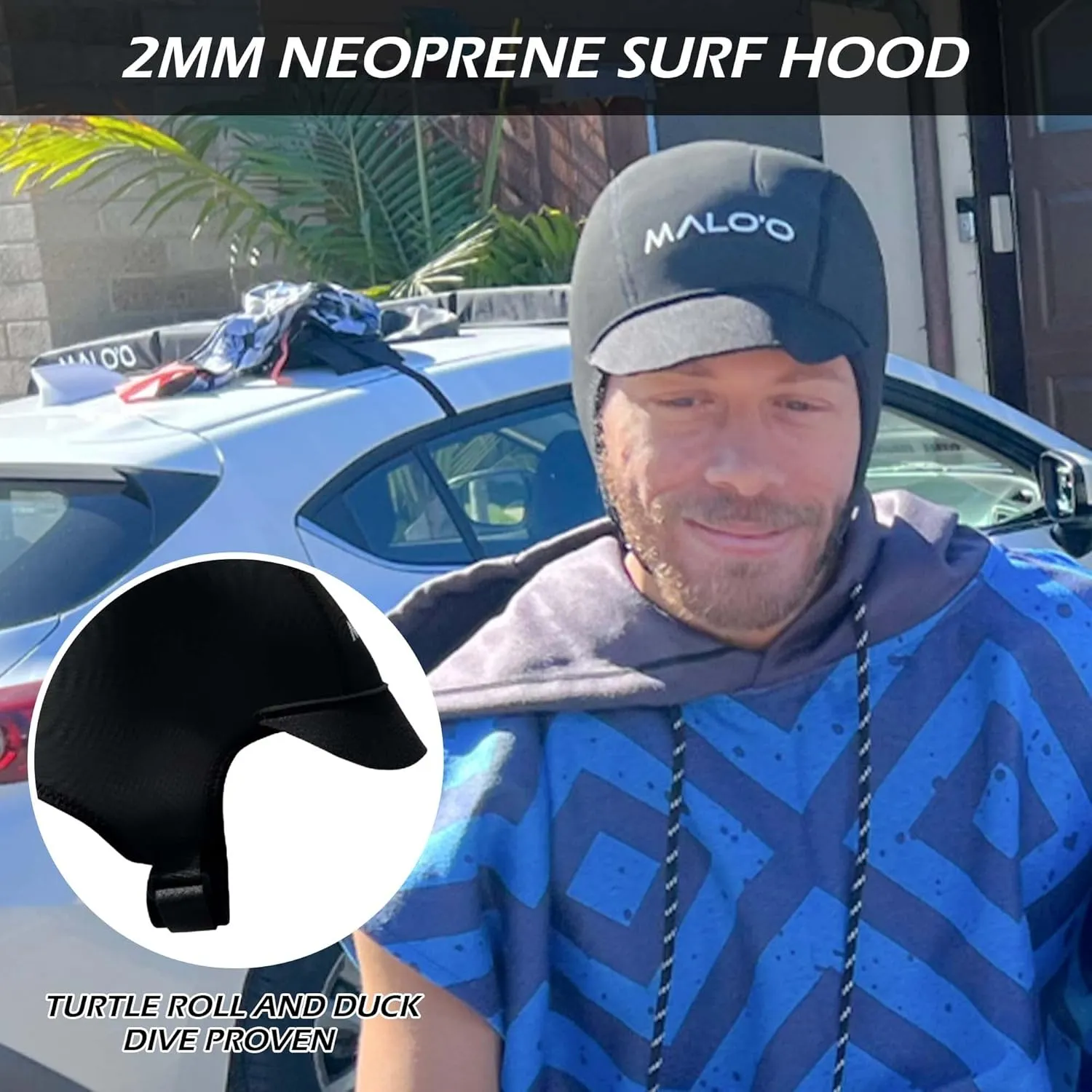 Malo'o Surf Hood 2mm Neoprene Cap - Black - Warm and Comfortable with Multiple Sizes