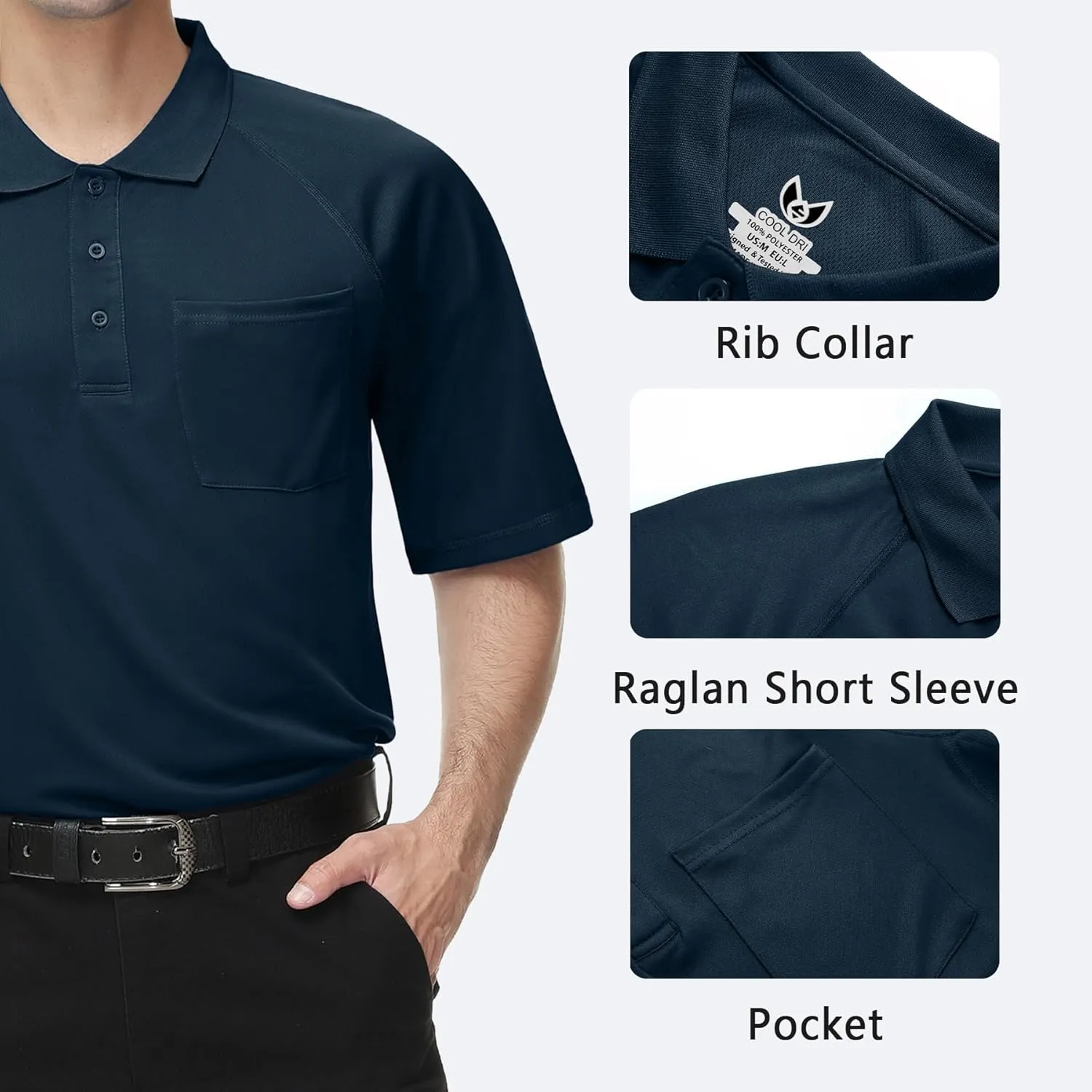 Mens Moisture Wicking Golf Polo Shirts UPF 50  Short Sleeve Shirt M-5XL