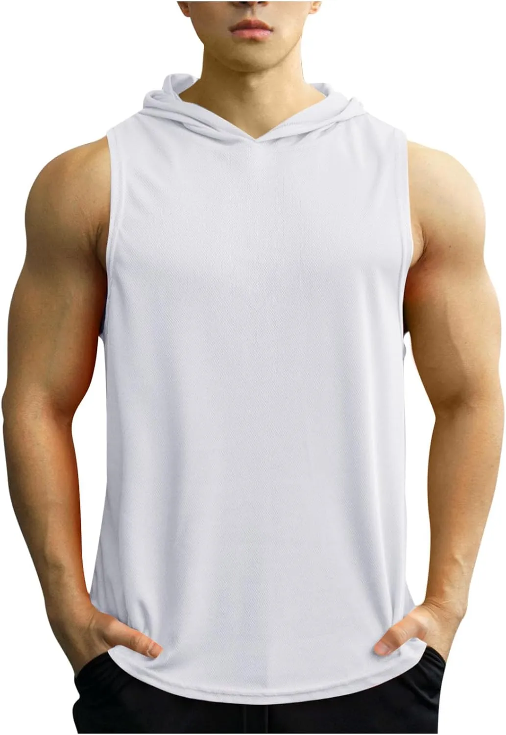 Mens Tank Top Lightweight Sleeveless Hoodie Muscle T-Shirt Summer Casual Cut Off Shirt Workout Running Gym Breathable Tee