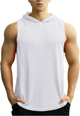 Mens Tank Top Lightweight Sleeveless Hoodie Muscle T-Shirt Summer Casual Cut Off Shirt Workout Running Gym Breathable Tee