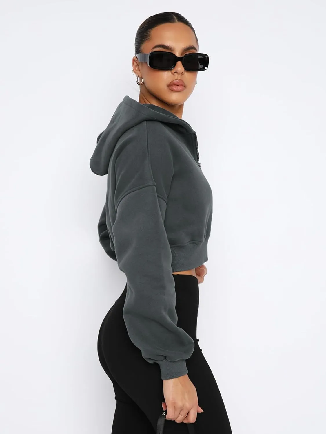 NANJUN Womens Full Zip Fleece Hoodies Jackets Fashion High Waist Sweatshirts Outfits Casual Comfy Tops Four Seasons