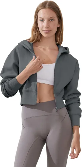 NANJUN Womens Full Zip Fleece Hoodies Jackets Fashion High Waist Sweatshirts Outfits Casual Comfy Tops Four Seasons