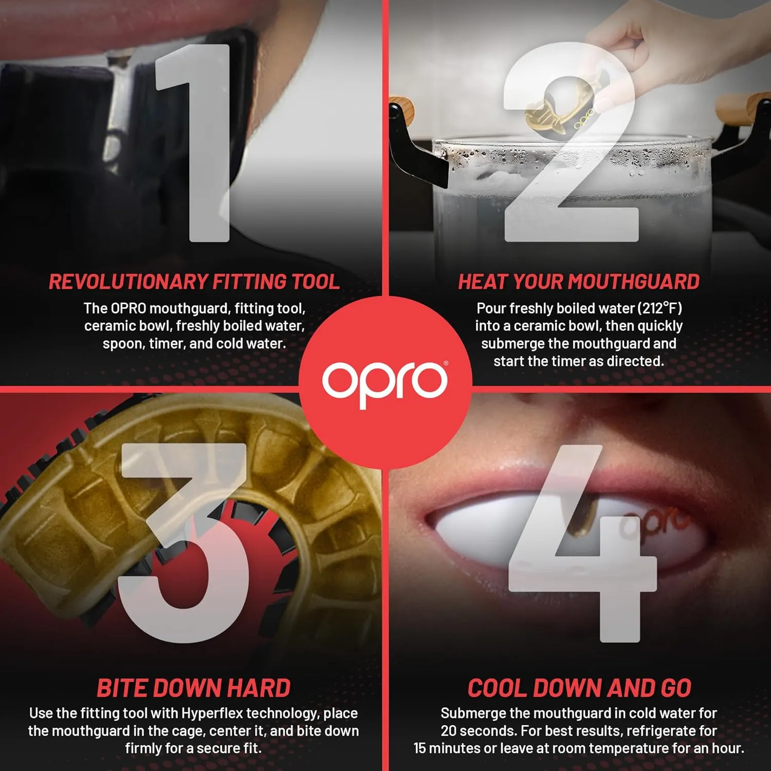 OPRO Gold Level Mouth Guard - Moldable Mouthguard with Premium Comfort Fit, and Multi-Layer Protection for Boxing, MMA, Rugby, Hockey, and Football Mouthpiece ?C Includes Case