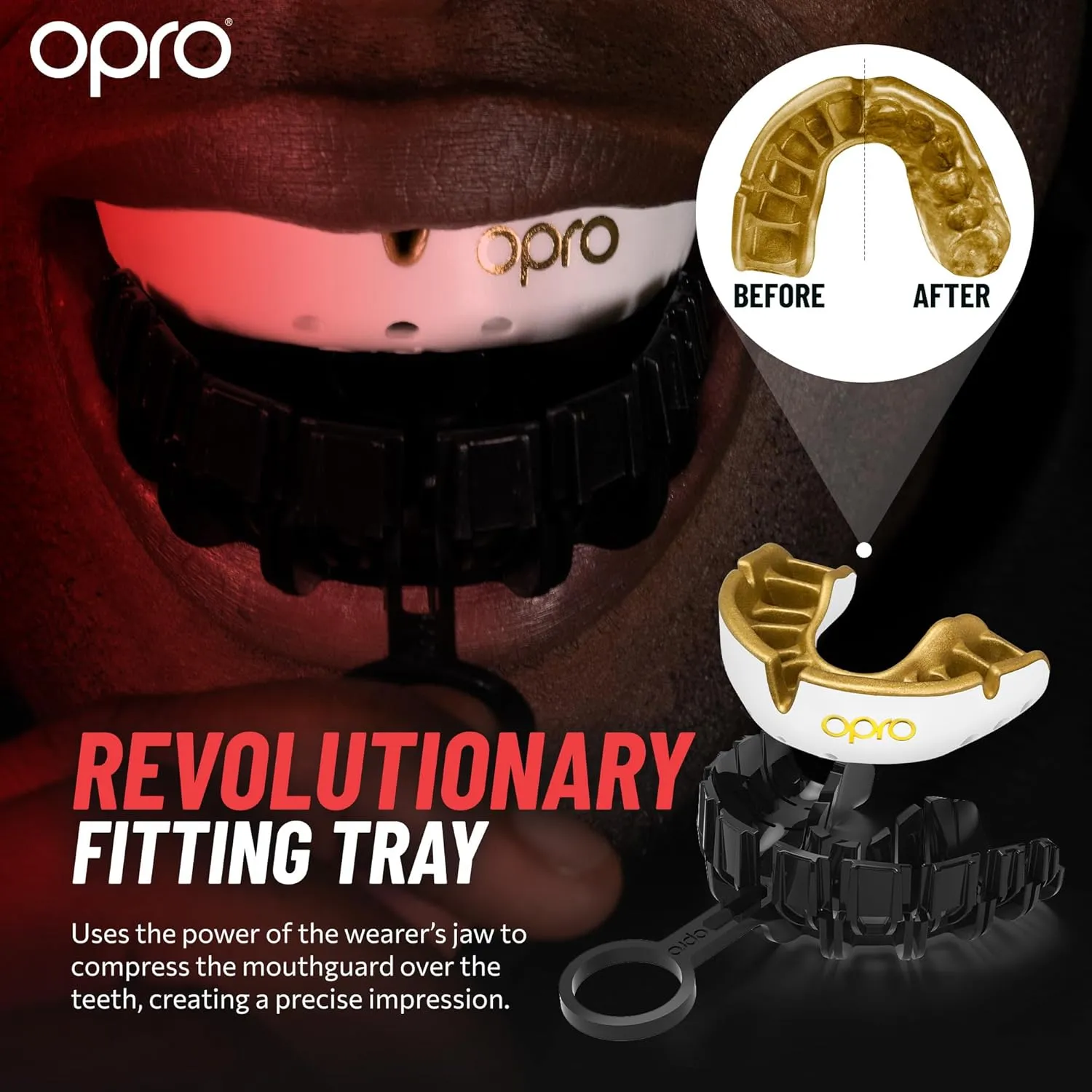 OPRO Gold Level Mouth Guard - Moldable Mouthguard with Premium Comfort Fit, and Multi-Layer Protection for Boxing, MMA, Rugby, Hockey, and Football Mouthpiece ?C Includes Case