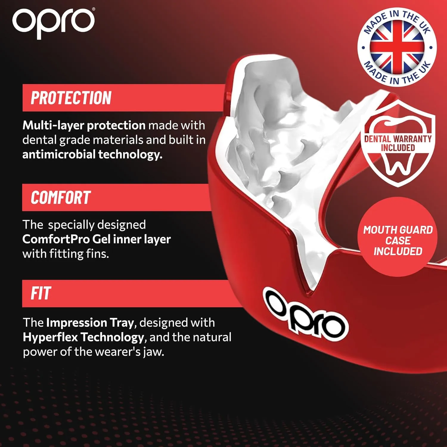 OPRO Instant Custom-Fit Mouth Guard, Dentist-Level Comfort, Protection & Fit - Moldable Mouthguard for Football, Boxing, Rugby, MMA, BJJ, UFC Mouth Piece- Includes Mouth Guard Case (UFC Black, Adult)