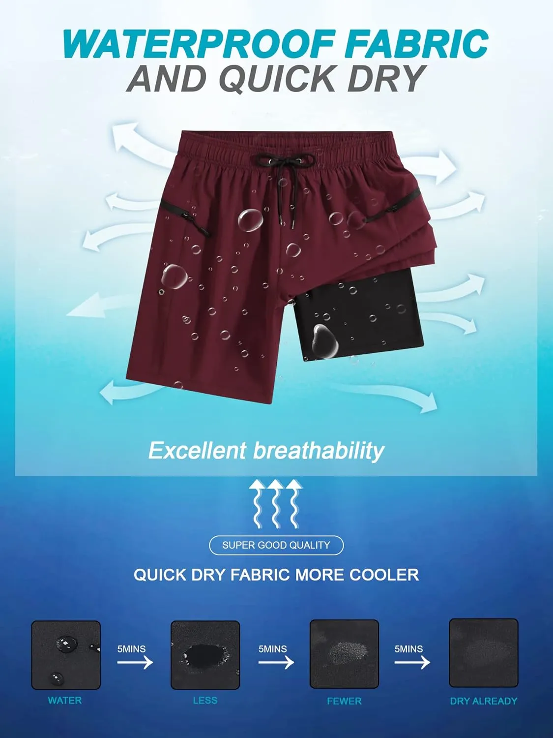 SILKWORLD 7 Inch Mens Swim Trunks with Compression Liner Quick-Dry Bathing Suit with Zipper Pockets