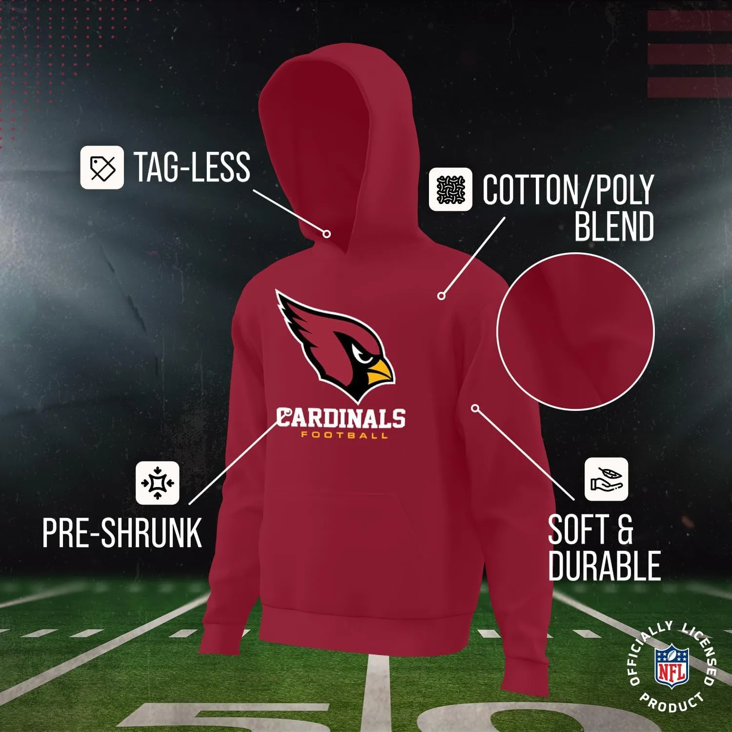 Team Fan Apparel Youth NFL Ultimate Fan Logo Fleece Hooded Sweatshirt -Tagless Football Pullover for Kids - Officially