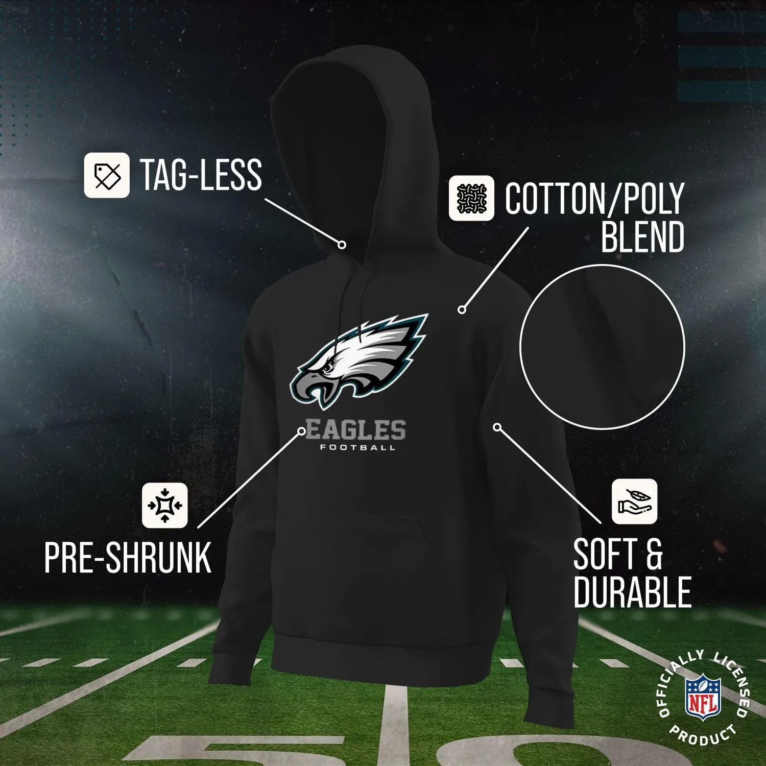 Team Fan Apparel Youth NFL Ultimate Fan Logo Fleece Hooded Sweatshirt -Tagless Football Pullover for Kids - Officially