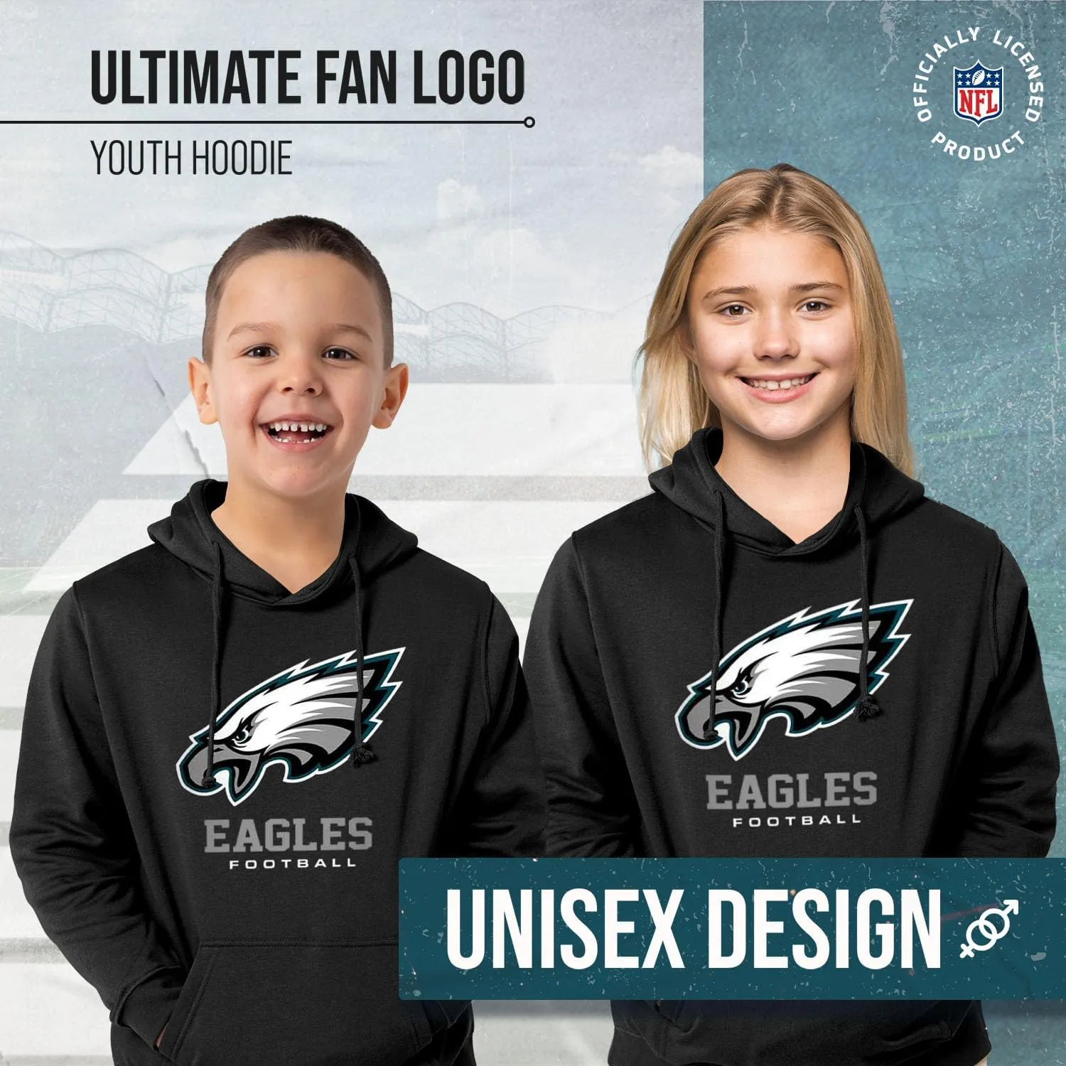 Team Fan Apparel Youth NFL Ultimate Fan Logo Fleece Hooded Sweatshirt -Tagless Football Pullover for Kids - Officially