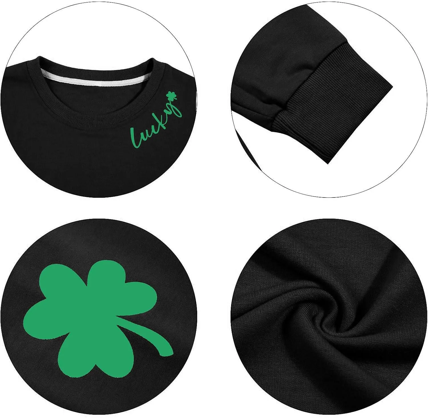 VILOVE Women St Patricks Day Sweatshirts Lucky Clover Sweater Irish Shamrock Pullover Long Sleeve Graphic Tops