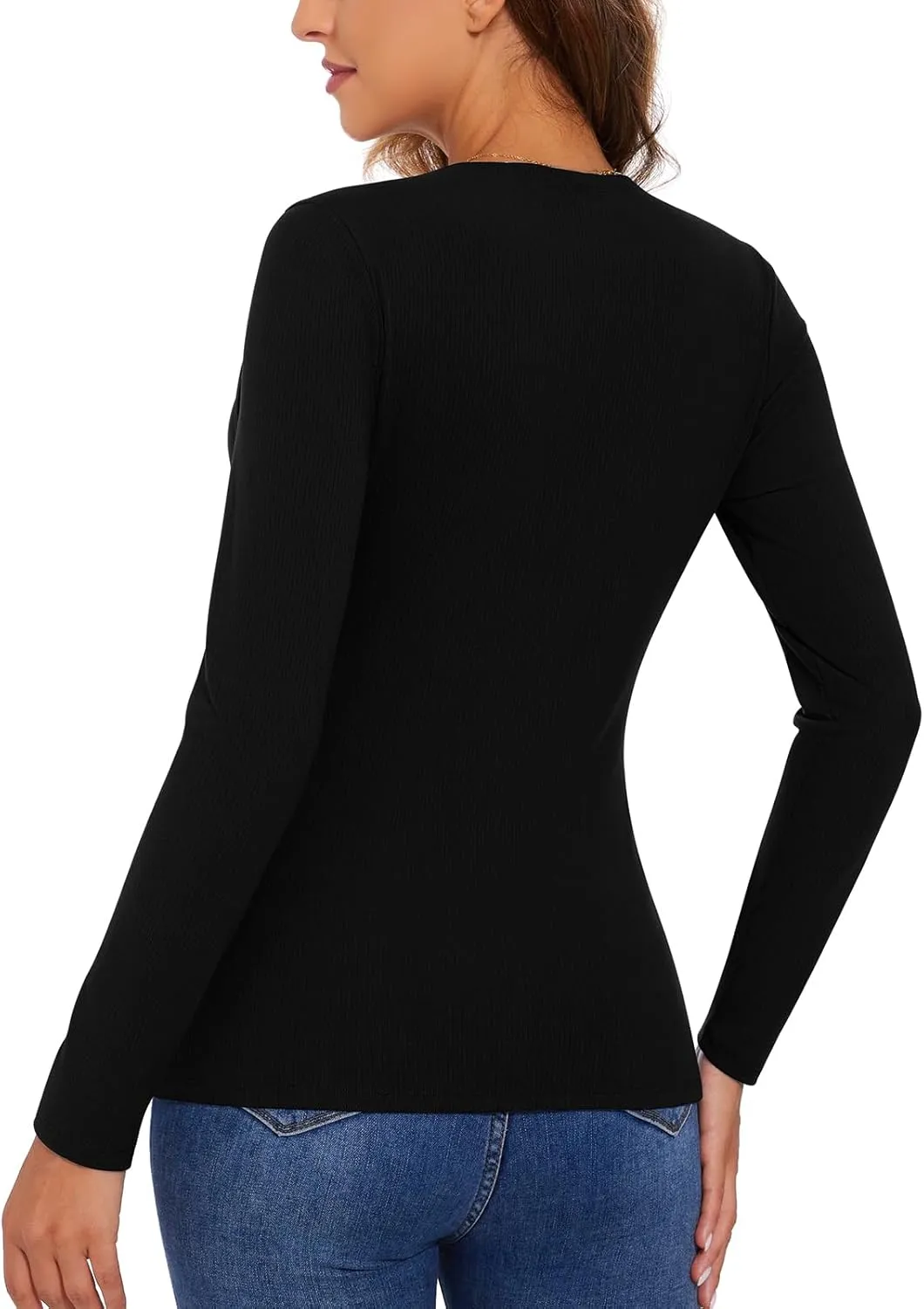 Women's Square Neck Thermal Long Sleeve Shirts Sexy Ribbed Slim Fitted Tops Winter Fleece Lined Casual Warm Base Layer